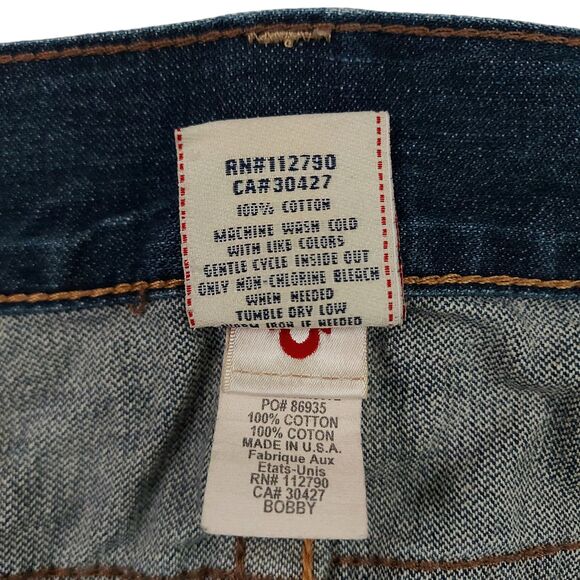 True Religion Bobby Jeans Mens 42x32 Blue Straight Leg Embroidered 100% Cotton - Picture 12 of 12